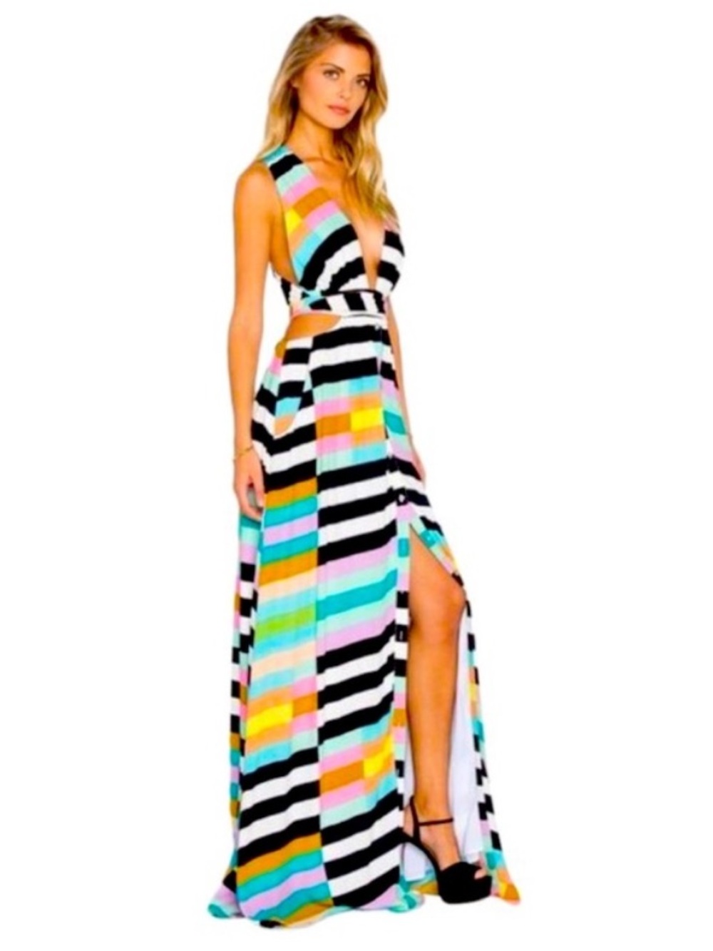 Mara Hoffman Halter Wrap Top Maxi Dress in Flag Stripe Rainbow Size 2